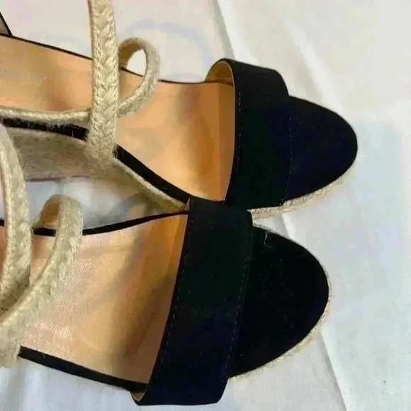 Women's Black Open Toe Espadrilles Dressy Platform Sandals Ankle Strap Size 8 - Picture 4 of 6